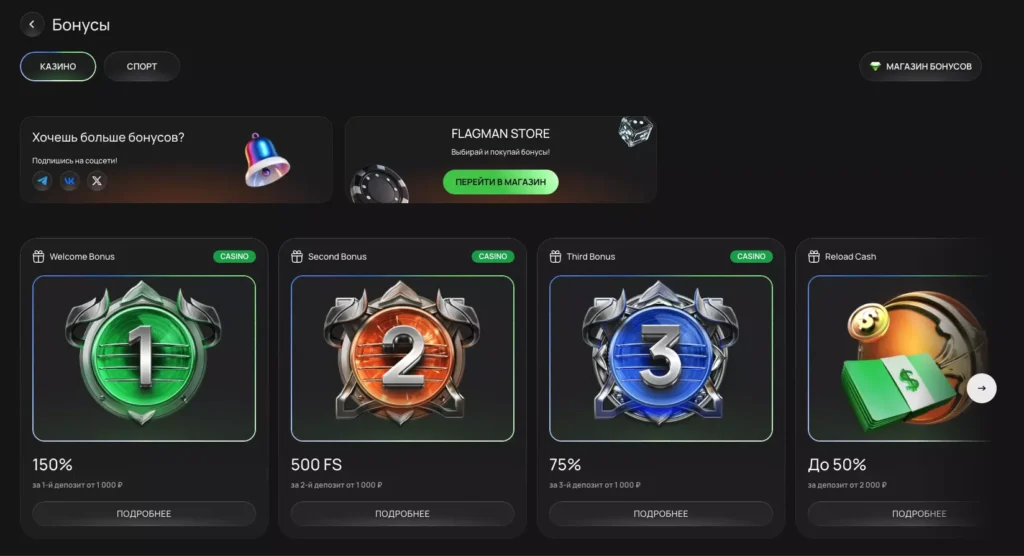 Акции и бонусы Flagman Casino